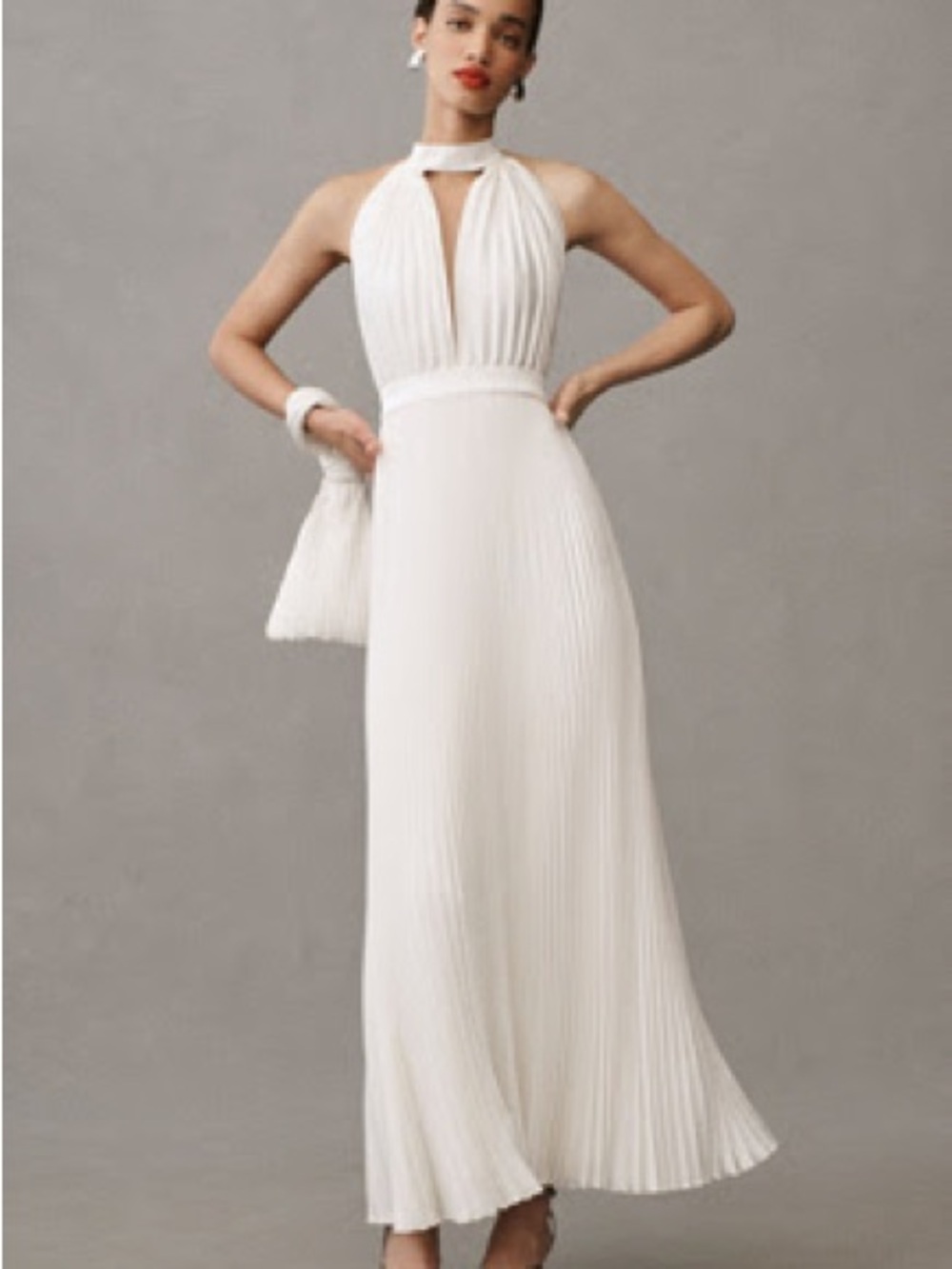 L'IDÉE Chateau Halter Pleated Midi Dress
